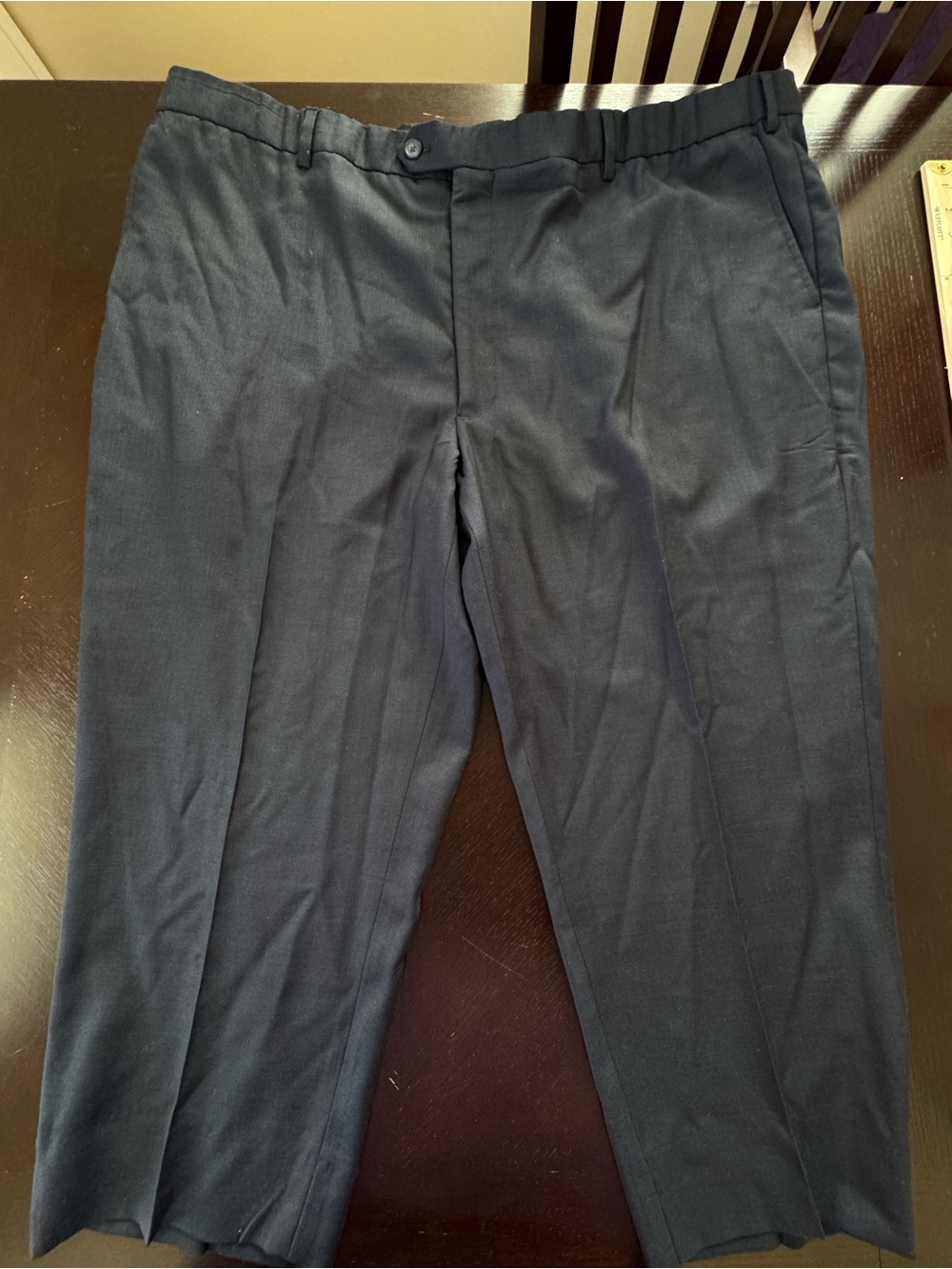 Pronto Uomo Men's Wool Flat Front Dress Pants, Navy Blue, Size 46x25